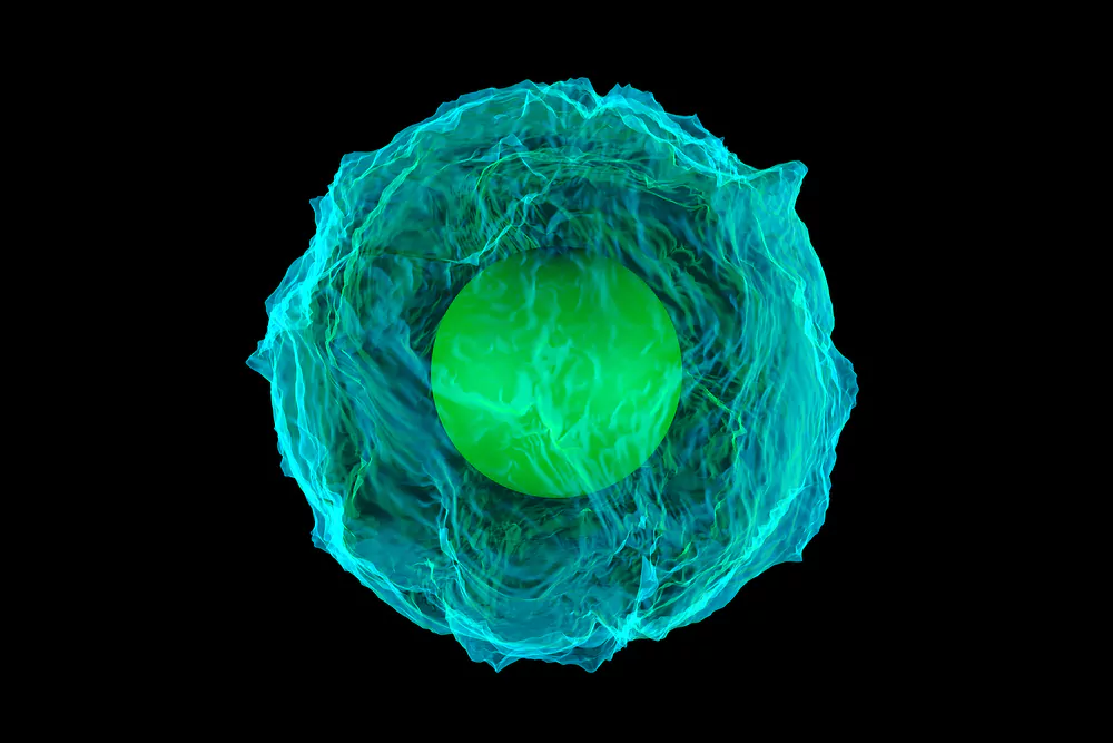 3D-иллюстрация живой клетки, выделенной на черном фоне.